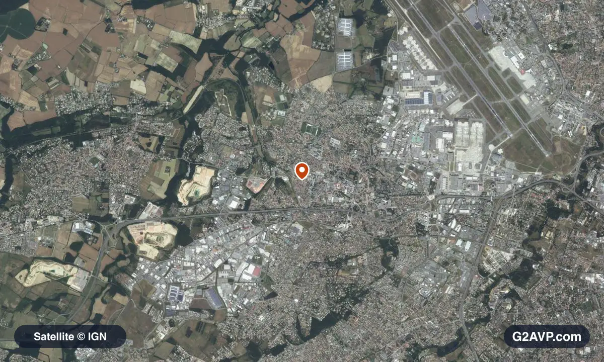Vue satellite (orthophoto IGN) du secteur de Colomiers, même emprise que la carte géologique