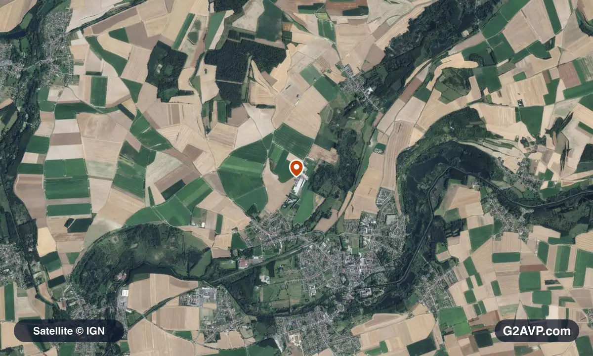 Vue satellite (orthophoto IGN) du secteur de Corbie, même emprise que la carte géologique