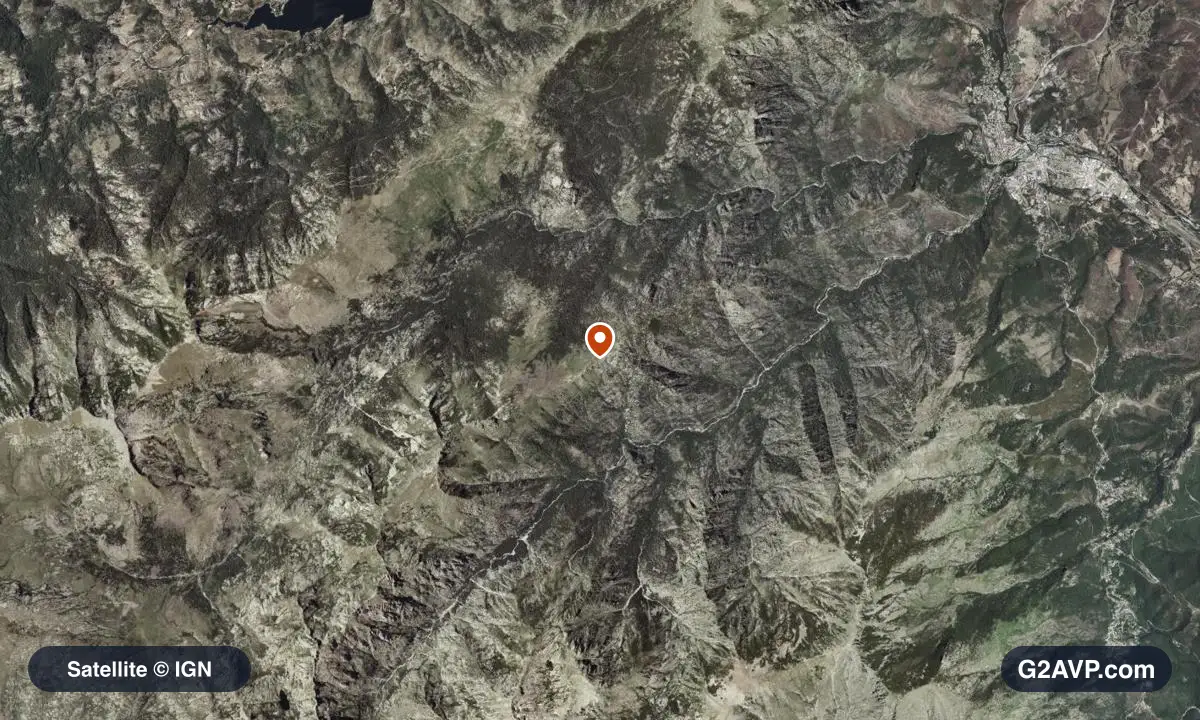 Vue satellite (orthophoto IGN) du secteur de Corte, même emprise que la carte géologique