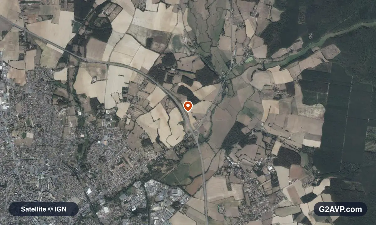 Vue satellite (orthophoto IGN) du secteur de Coulanges-lès-Nevers, même emprise que la carte géologique
