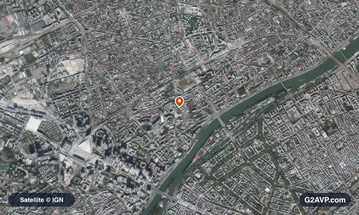 Vue satellite (orthophoto IGN) du secteur de Courbevoie, même emprise que la carte géologique