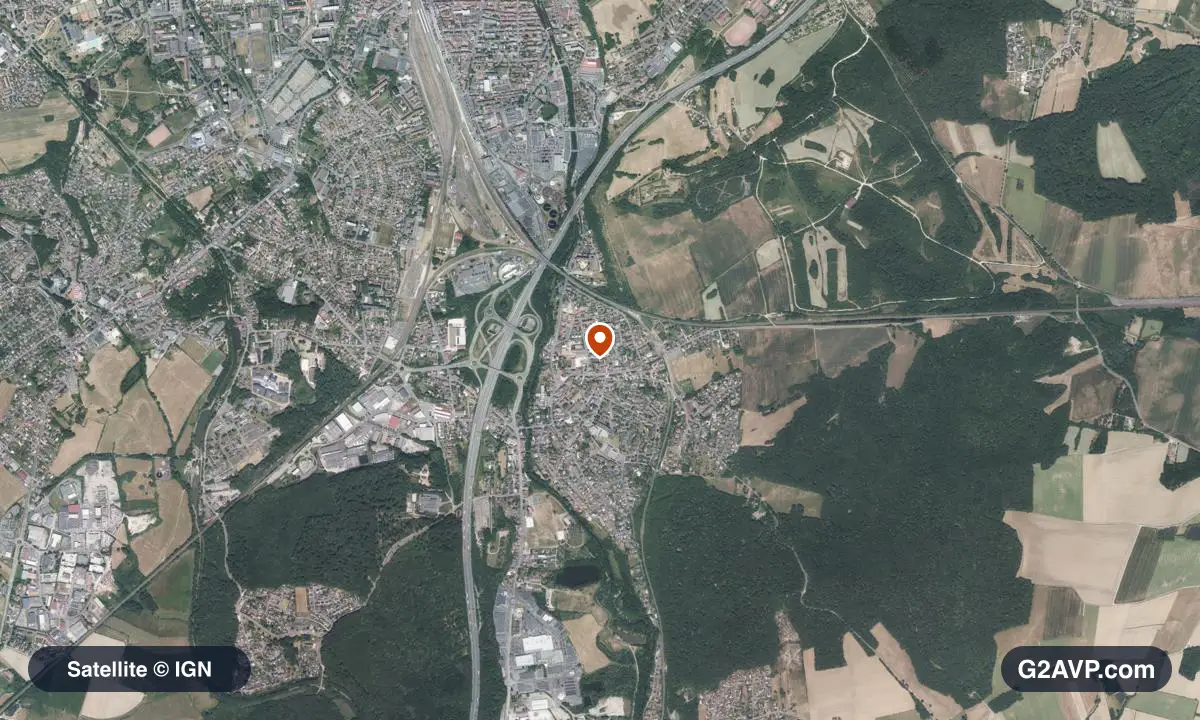 Vue satellite (orthophoto IGN) du secteur de Danjoutin, même emprise que la carte géologique