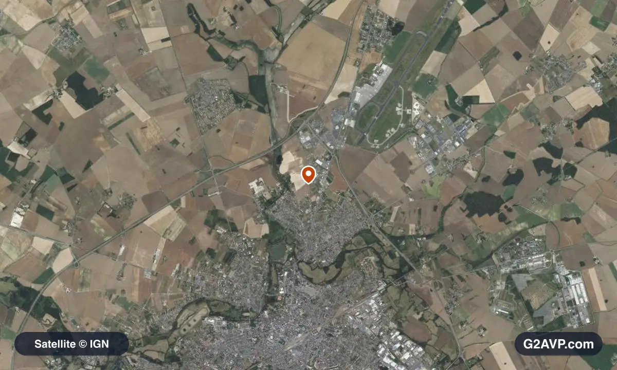 Vue satellite (orthophoto IGN) du secteur de Déols, même emprise que la carte géologique