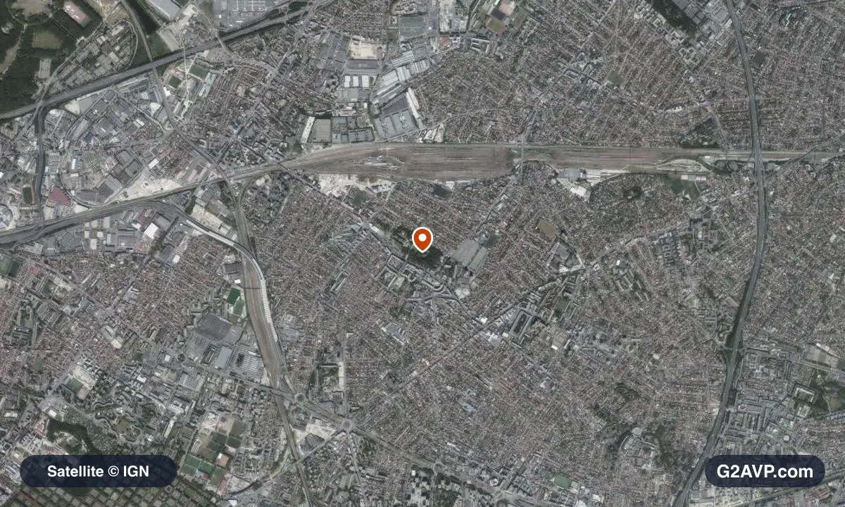 Vue satellite (orthophoto IGN) du secteur de Drancy, même emprise que la carte géologique