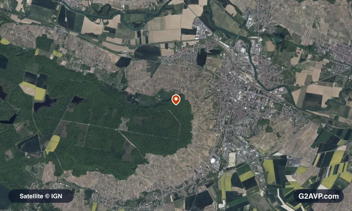 Vue satellite (orthophoto IGN) du secteur d'Épernay, même emprise que la carte géologique