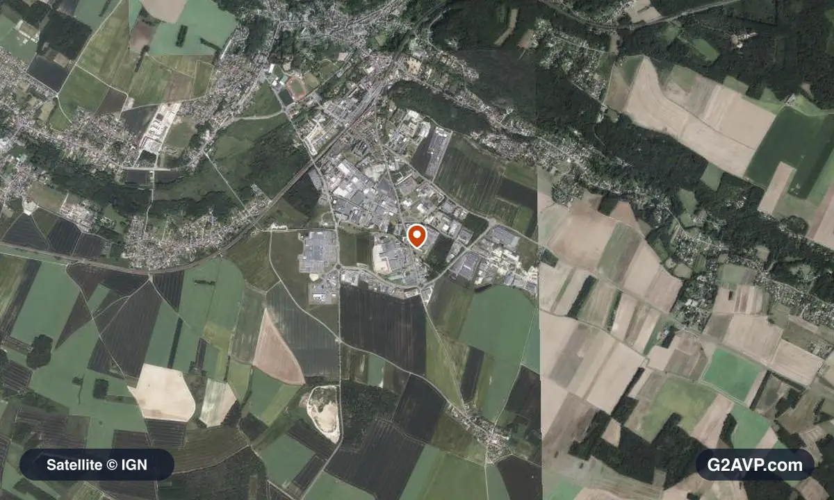 Vue satellite (orthophoto IGN) du secteur d'Épernon, même emprise que la carte géologique