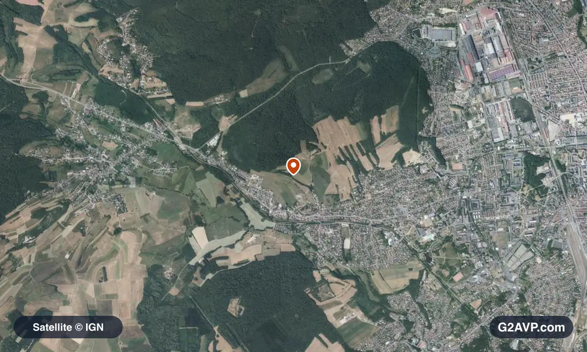 Vue satellite (orthophoto IGN) du secteur d'Essert, même emprise que la carte géologique