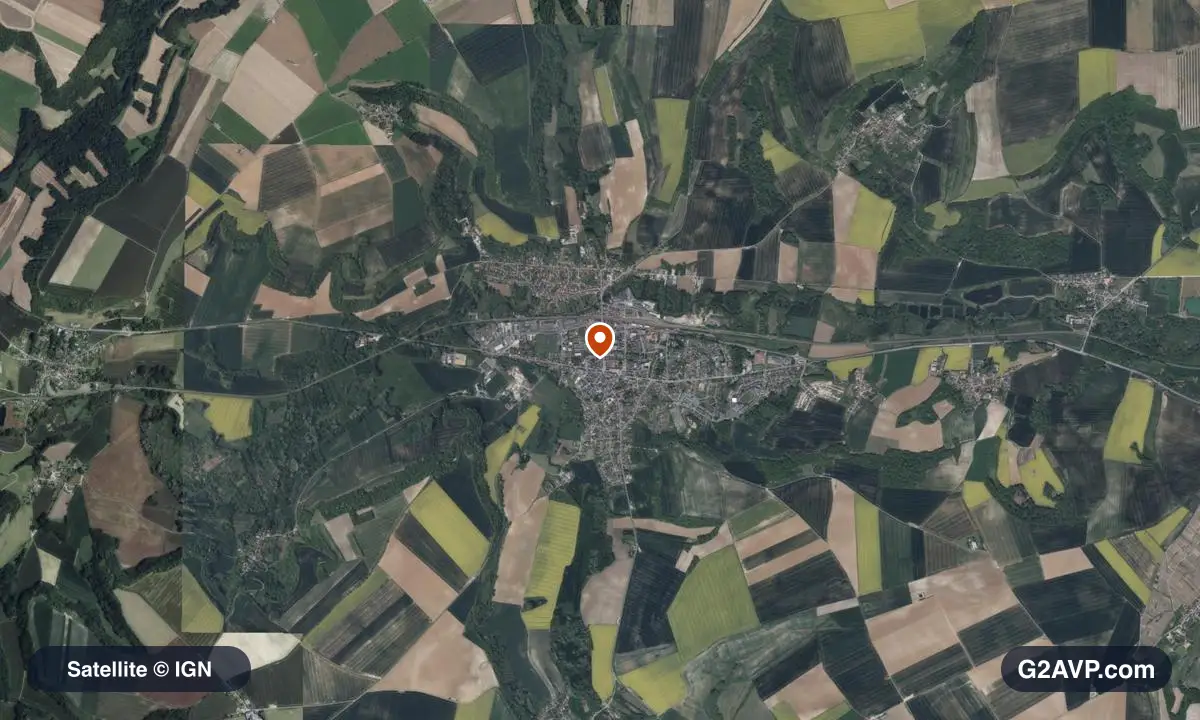 Vue satellite (orthophoto IGN) du secteur de Fismes, même emprise que la carte géologique