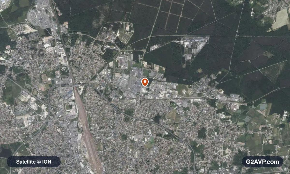Vue satellite (orthophoto IGN) du secteur de Fleury-les-Aubrais, même emprise que la carte géologique