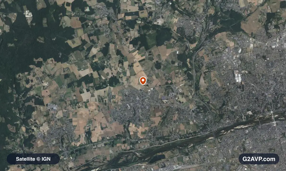 Vue satellite (orthophoto IGN) du secteur de Fondettes, même emprise que la carte géologique