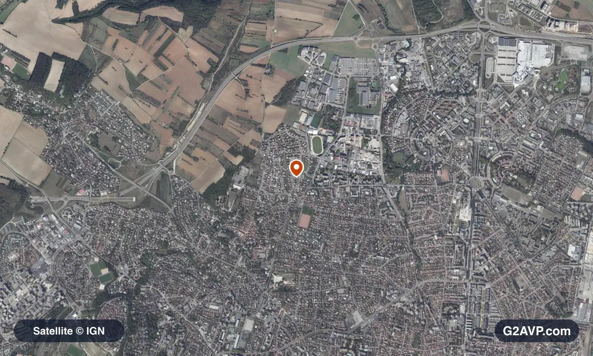 Vue satellite (orthophoto IGN) du secteur de Fontaine-lès-Dijon, même emprise que la carte géologique