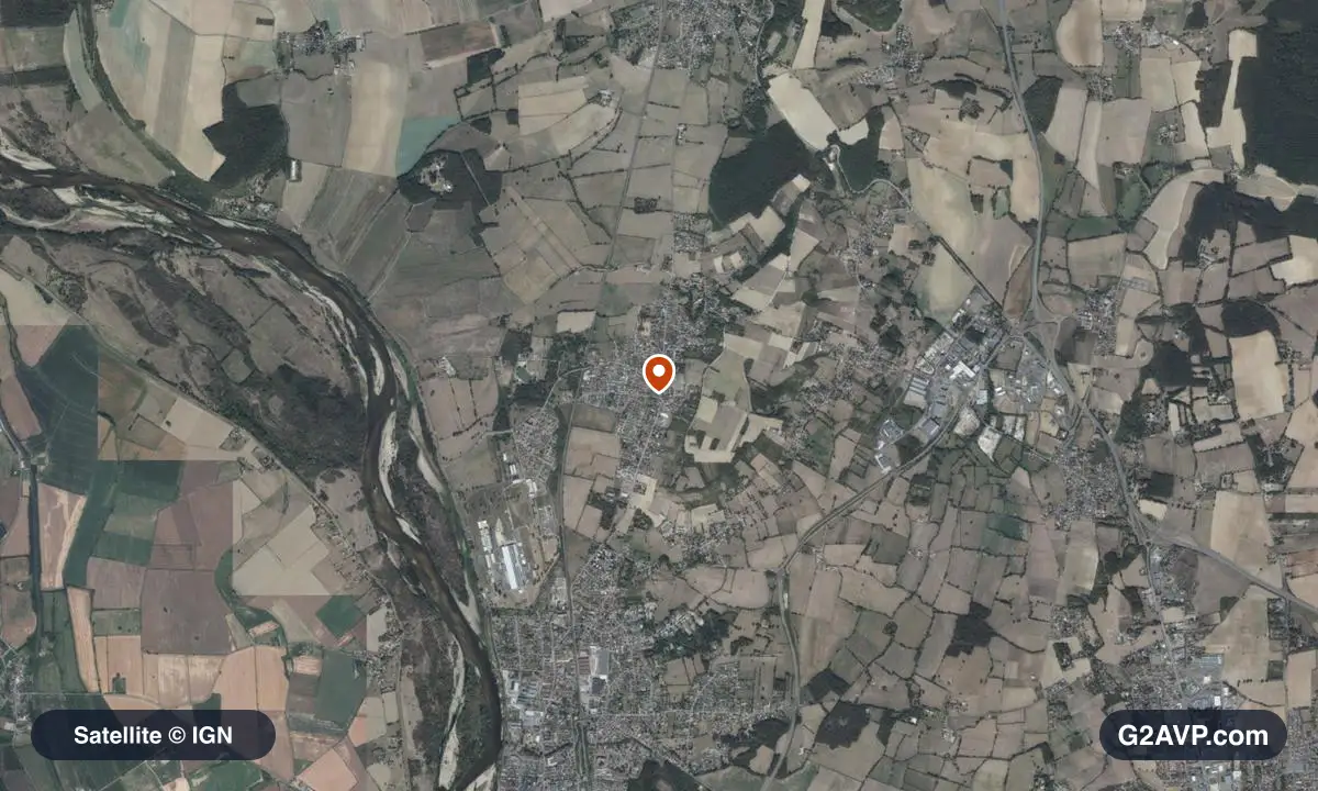 Vue satellite (orthophoto IGN) du secteur de Garchizy, même emprise que la carte géologique