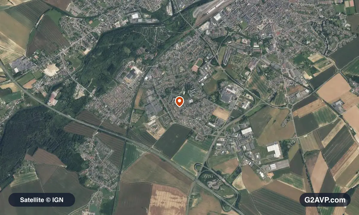 Vue satellite (orthophoto IGN) du secteur de Gauchy, même emprise que la carte géologique