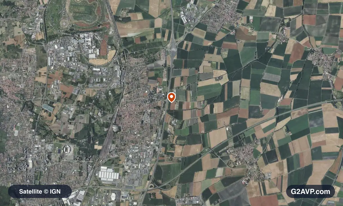Vue satellite (orthophoto IGN) du secteur de Gerzat, même emprise que la carte géologique