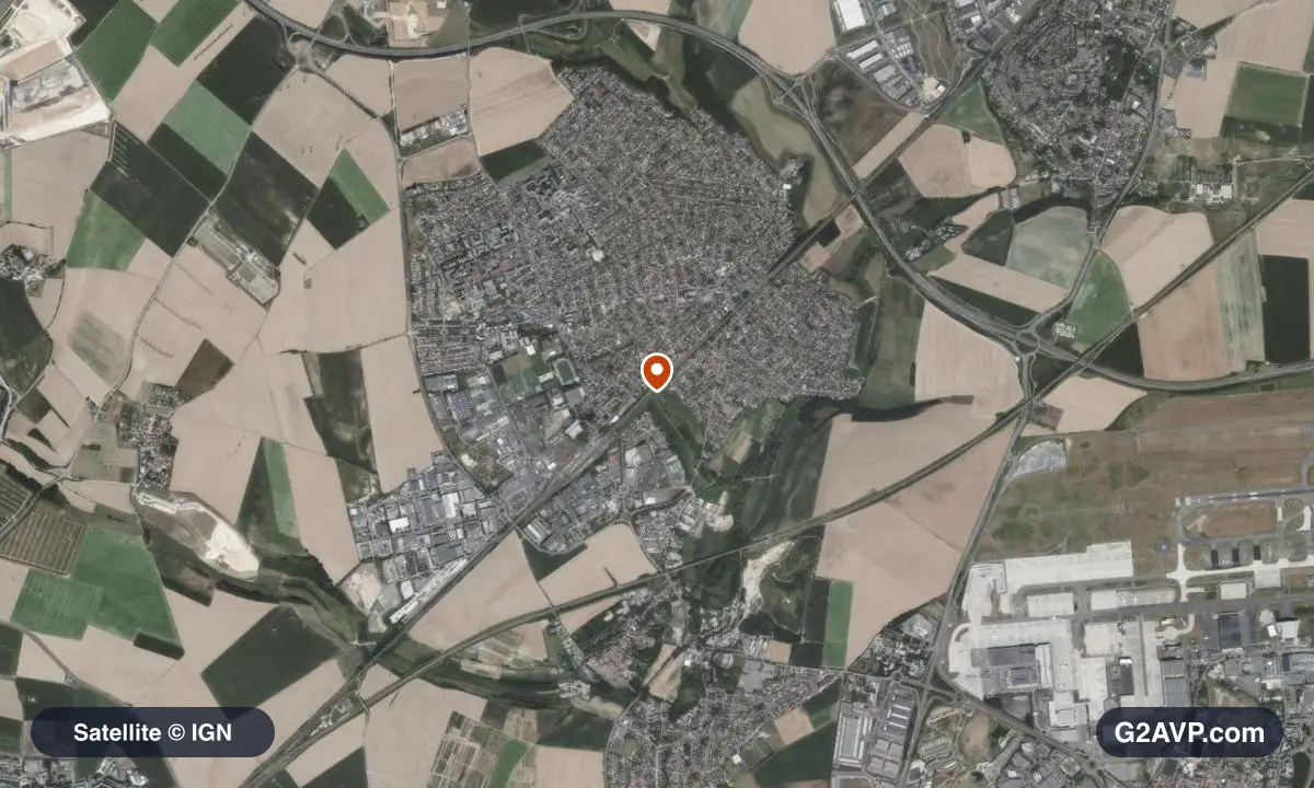 Vue satellite (orthophoto IGN) du secteur de Goussainville, même emprise que la carte géologique