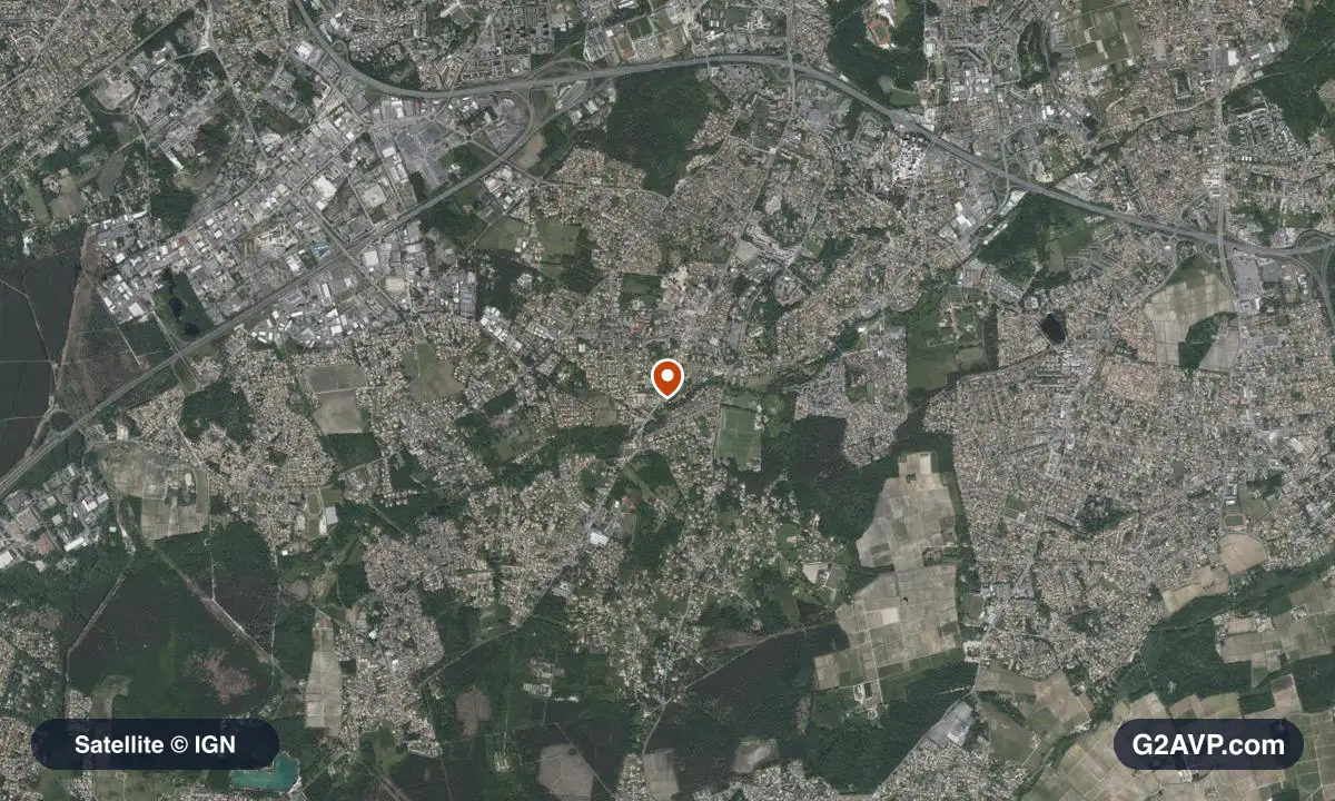 Vue satellite (orthophoto IGN) du secteur de Gradignan, même emprise que la carte géologique