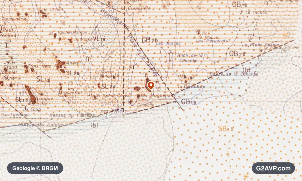 Carte géologique BRGM au 1/50 000 du secteur de Granville, repère au centre de la commune