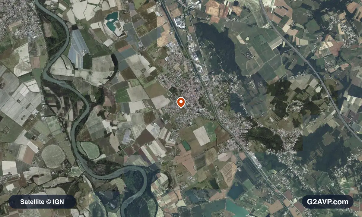 Vue satellite (orthophoto IGN) du secteur de Grisolles, même emprise que la carte géologique