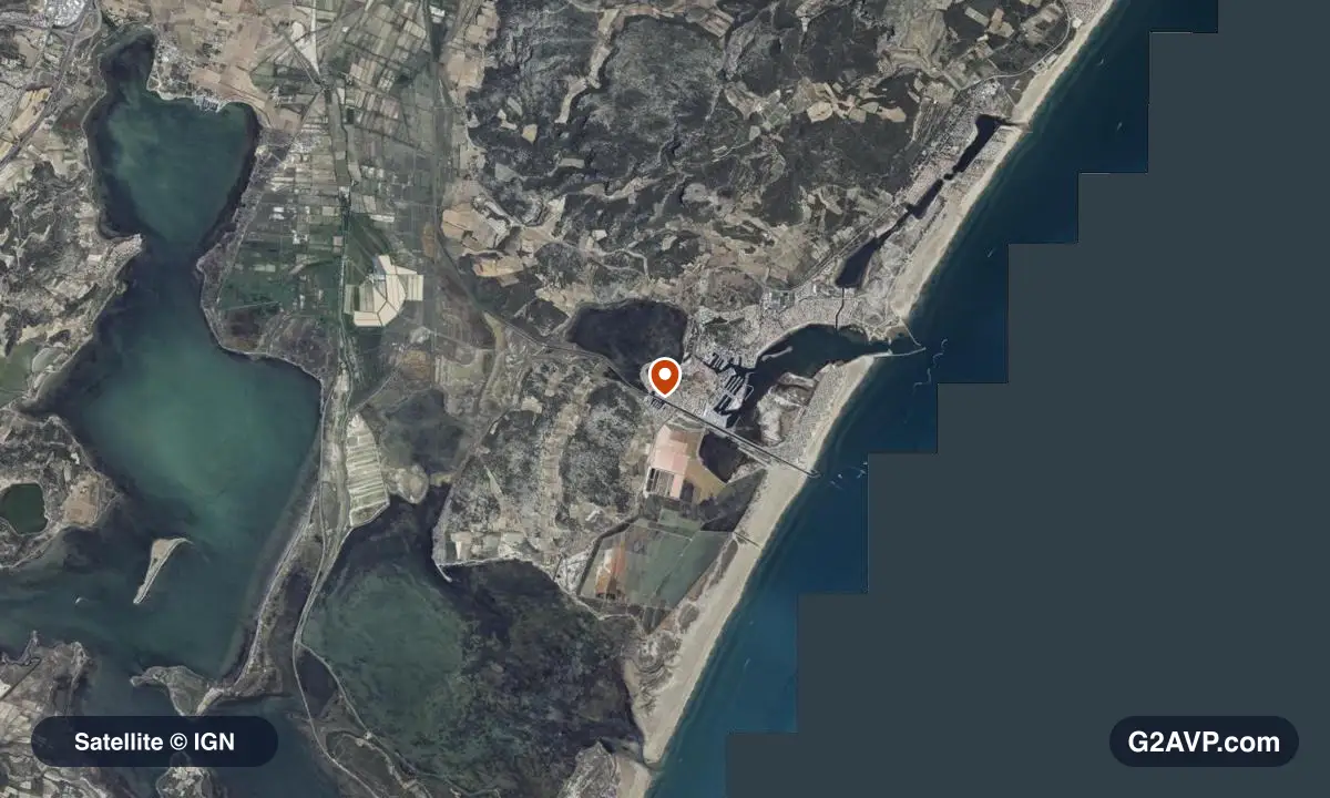 Vue satellite (orthophoto IGN) du secteur de Gruissan, même emprise que la carte géologique