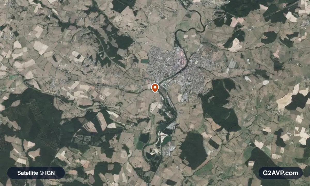 Vue satellite (orthophoto IGN) du secteur de Gueugnon, même emprise que la carte géologique