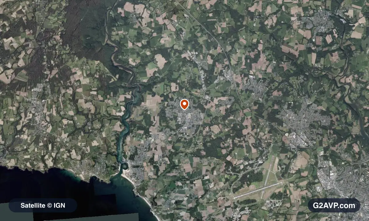 Vue satellite (orthophoto IGN) du secteur de Guidel, même emprise que la carte géologique