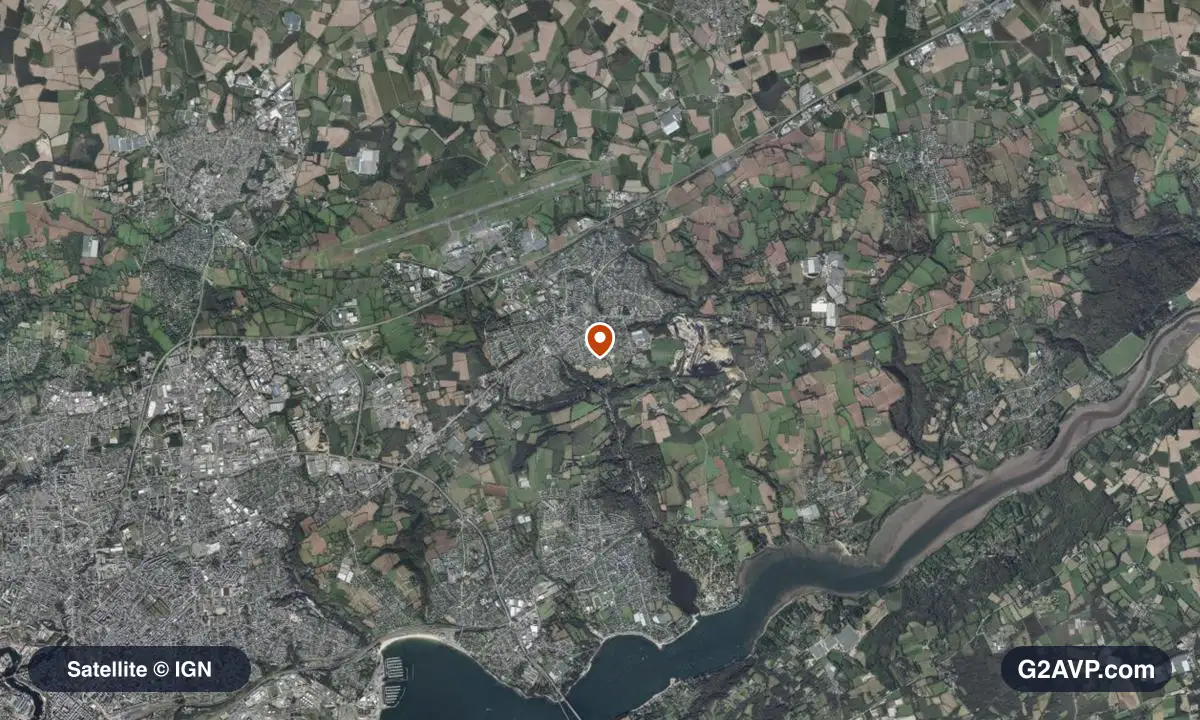 Vue satellite (orthophoto IGN) du secteur de Guipavas, même emprise que la carte géologique