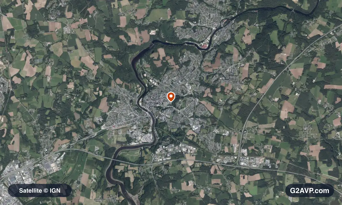 Vue satellite (orthophoto IGN) du secteur d'Hennebont, même emprise que la carte géologique