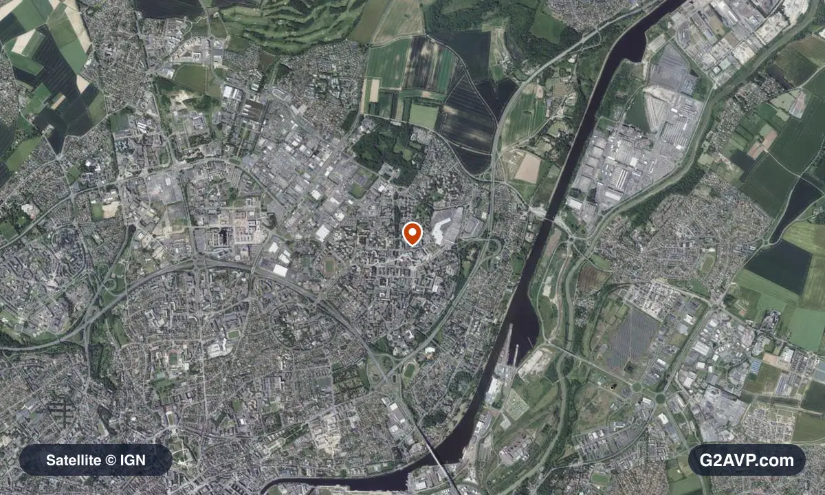 Vue satellite (orthophoto IGN) du secteur d'Hérouville-Saint-Clair, même emprise que la carte géologique