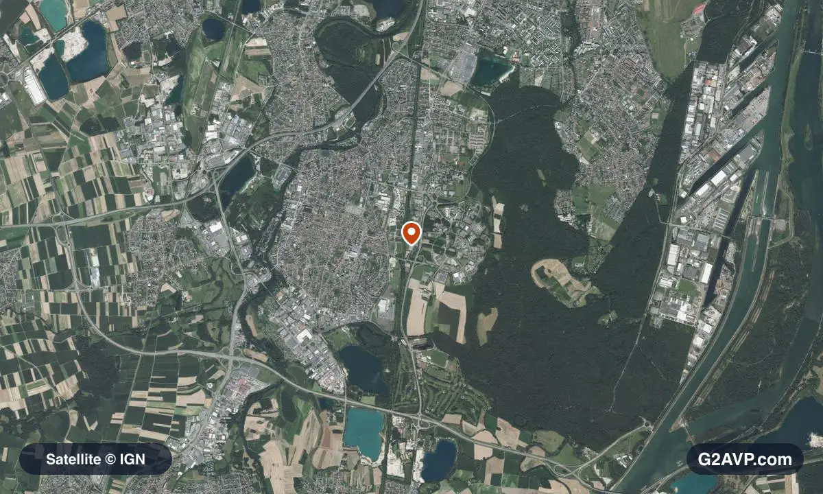 Vue satellite (orthophoto IGN) du secteur d'Illkirch-Graffenstaden, même emprise que la carte géologique