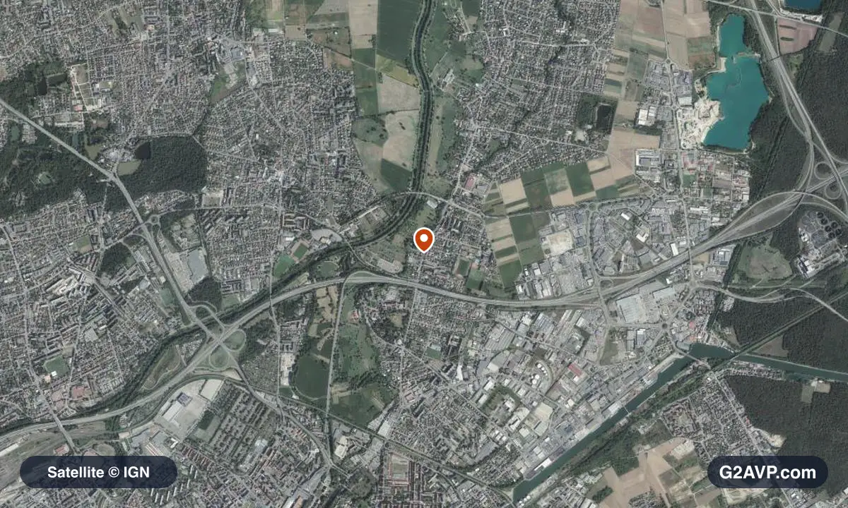 Vue satellite (orthophoto IGN) du secteur d'Illzach, même emprise que la carte géologique