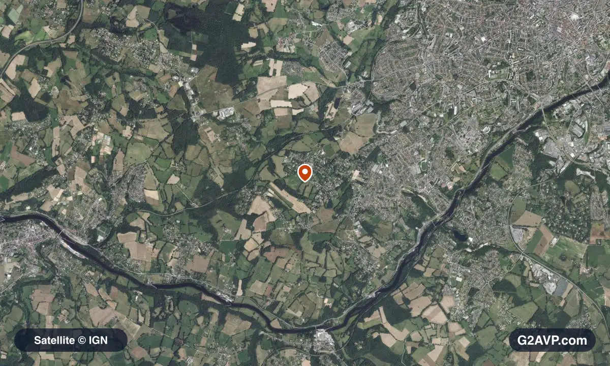 Vue satellite (orthophoto IGN) du secteur d'Isle, même emprise que la carte géologique