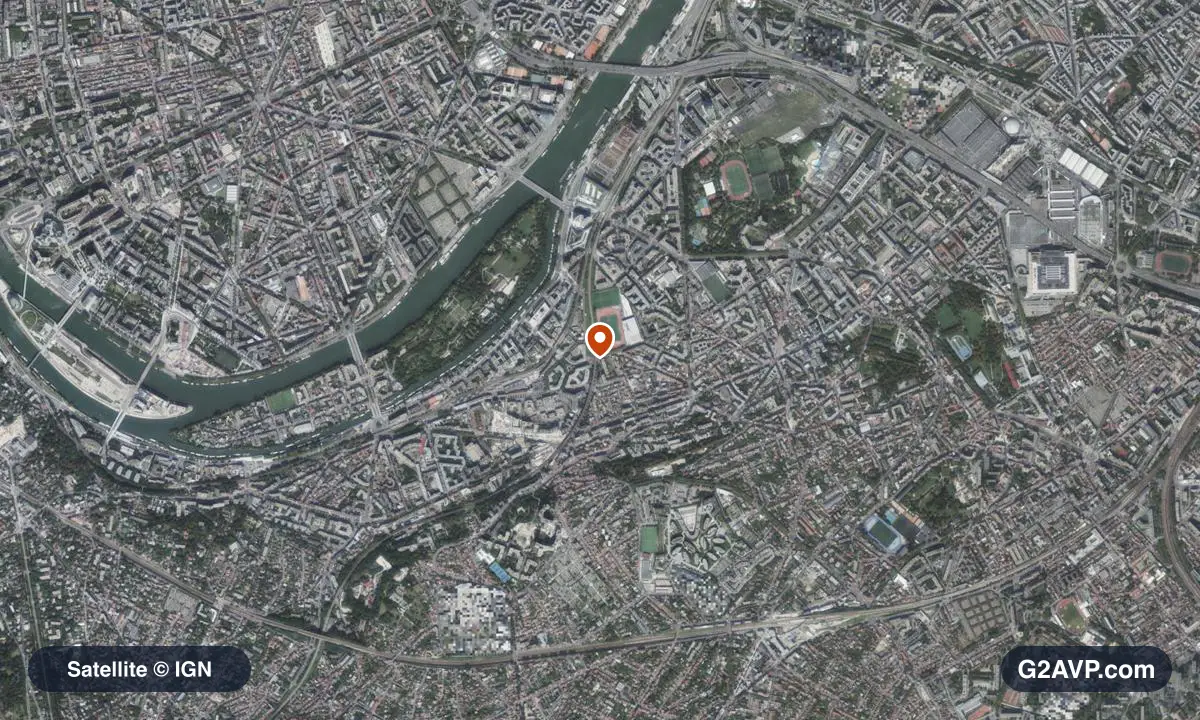 Vue satellite (orthophoto IGN) du secteur d'Issy-les-Moulineaux, même emprise que la carte géologique