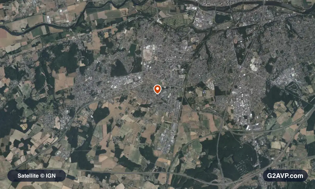 Vue satellite (orthophoto IGN) du secteur de Joué-lès-Tours, même emprise que la carte géologique