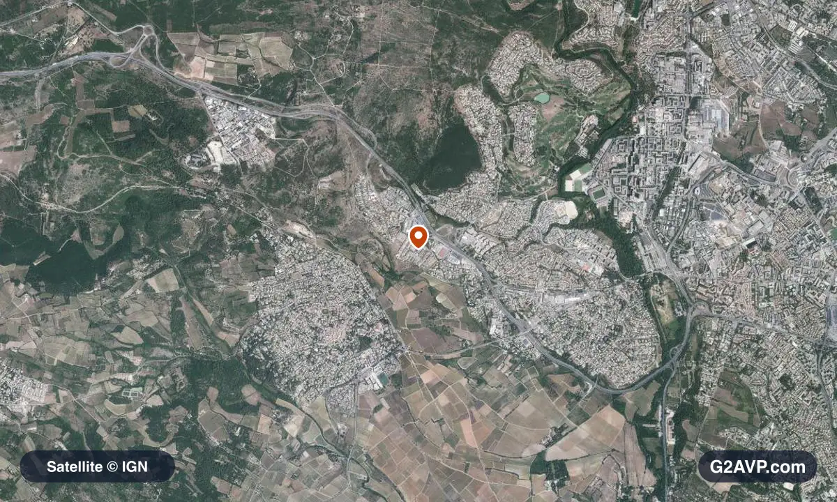 Vue satellite (orthophoto IGN) du secteur de Juvignac, même emprise que la carte géologique