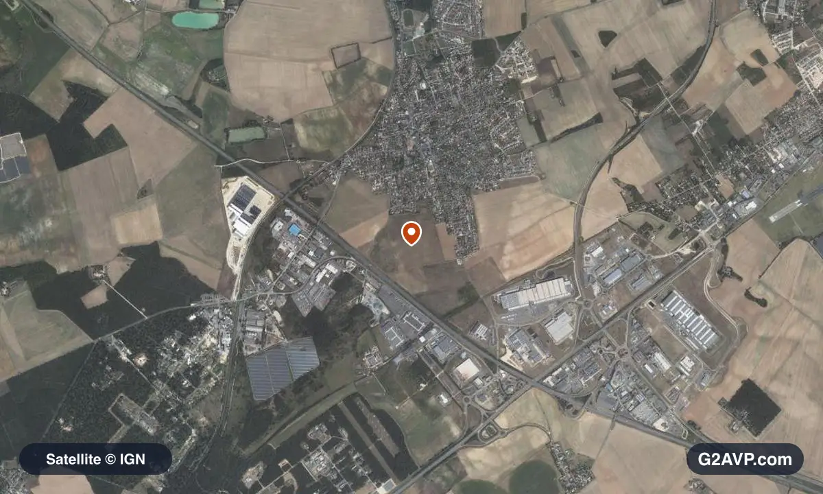 Vue satellite (orthophoto IGN) du secteur de La Chapelle-Saint-Ursin, même emprise que la carte géologique