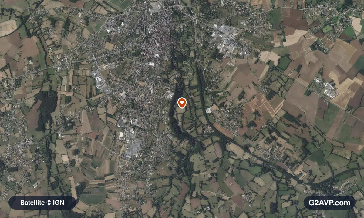 Vue satellite (orthophoto IGN) du secteur de La Châtre, même emprise que la carte géologique