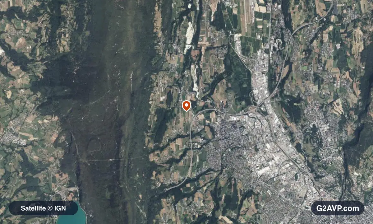 Vue satellite (orthophoto IGN) du secteur de La Motte-Servolex, même emprise que la carte géologique