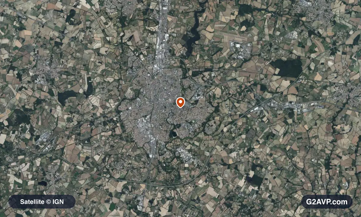Vue satellite (orthophoto IGN) du secteur de La Roche-sur-Yon, même emprise que la carte géologique