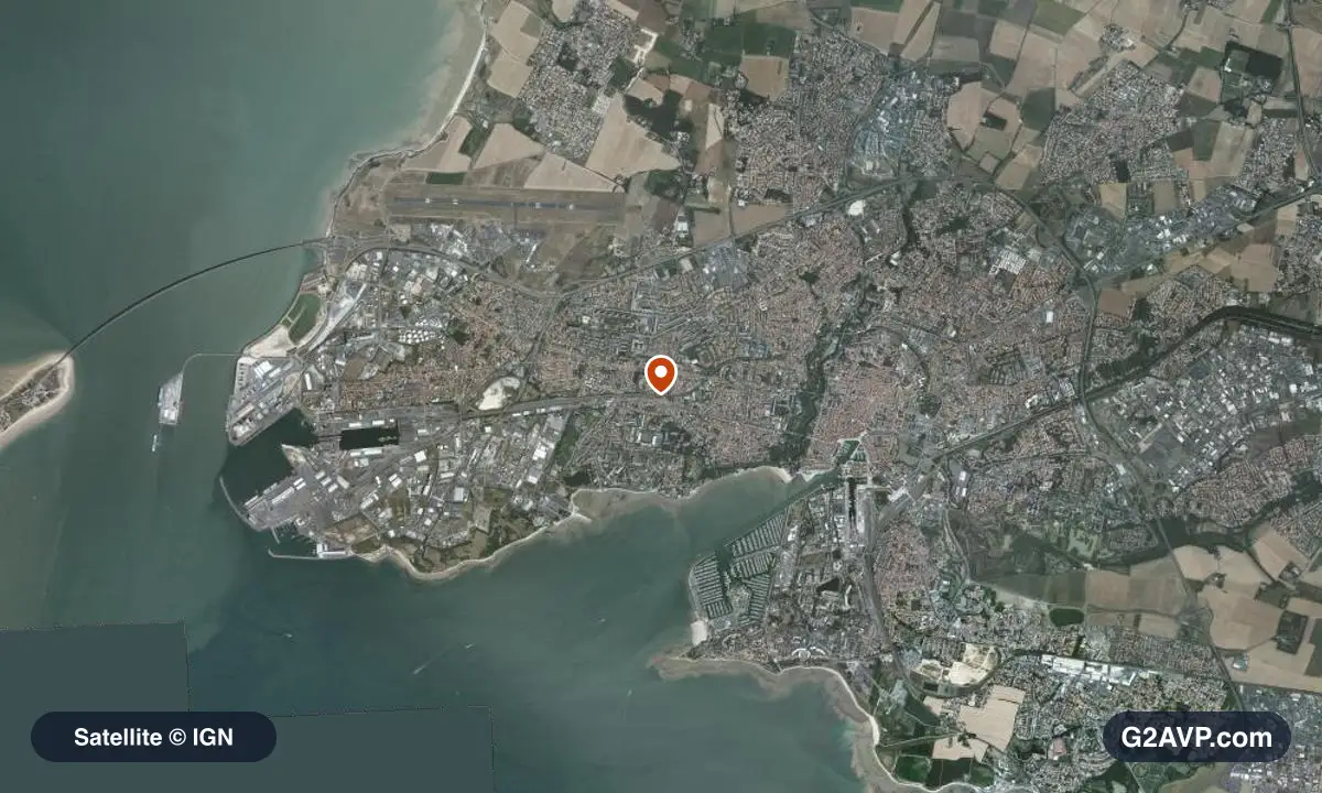 Vue satellite (orthophoto IGN) du secteur de La Rochelle, même emprise que la carte géologique