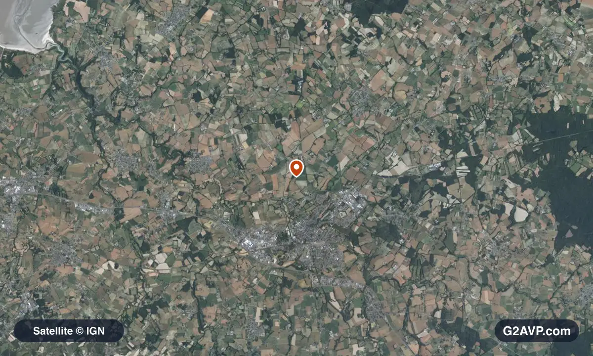Vue satellite (orthophoto IGN) du secteur de Lamballe-Armor, même emprise que la carte géologique