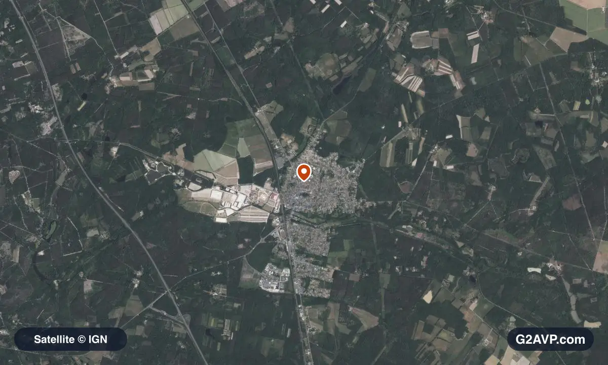 Vue satellite (orthophoto IGN) du secteur de Lamotte-Beuvron, même emprise que la carte géologique