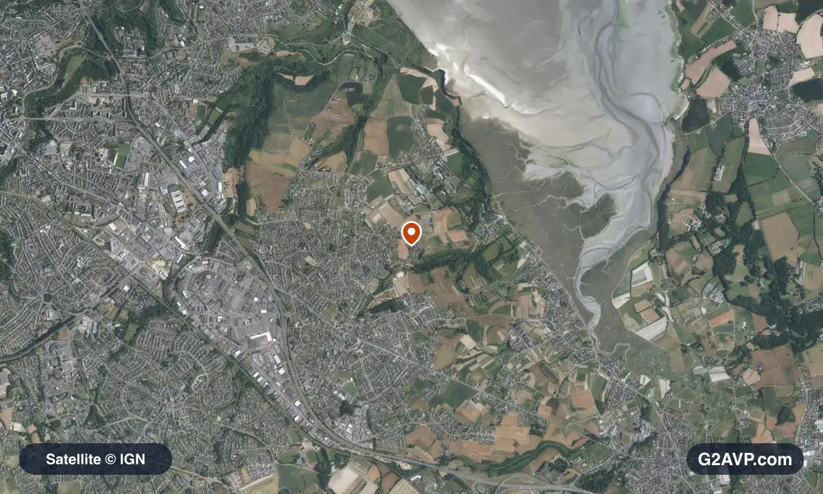 Vue satellite (orthophoto IGN) du secteur de Langueux, même emprise que la carte géologique