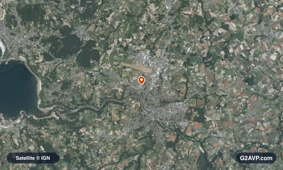 Vue satellite (orthophoto IGN) du secteur de Lannion, même emprise que la carte géologique