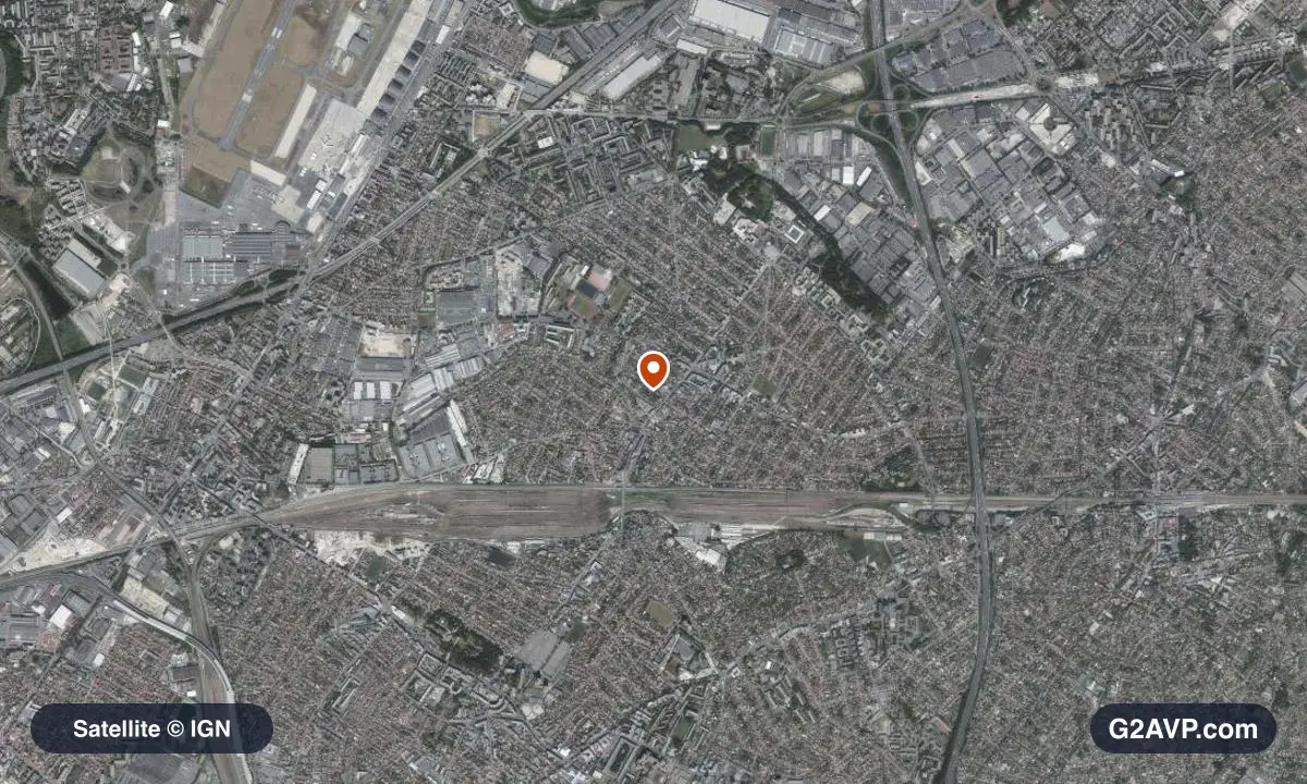 Vue satellite (orthophoto IGN) du secteur du Blanc-Mesnil, même emprise que la carte géologique