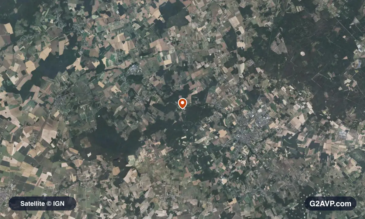 Vue satellite (orthophoto IGN) du secteur du Controis-en-Sologne, même emprise que la carte géologique