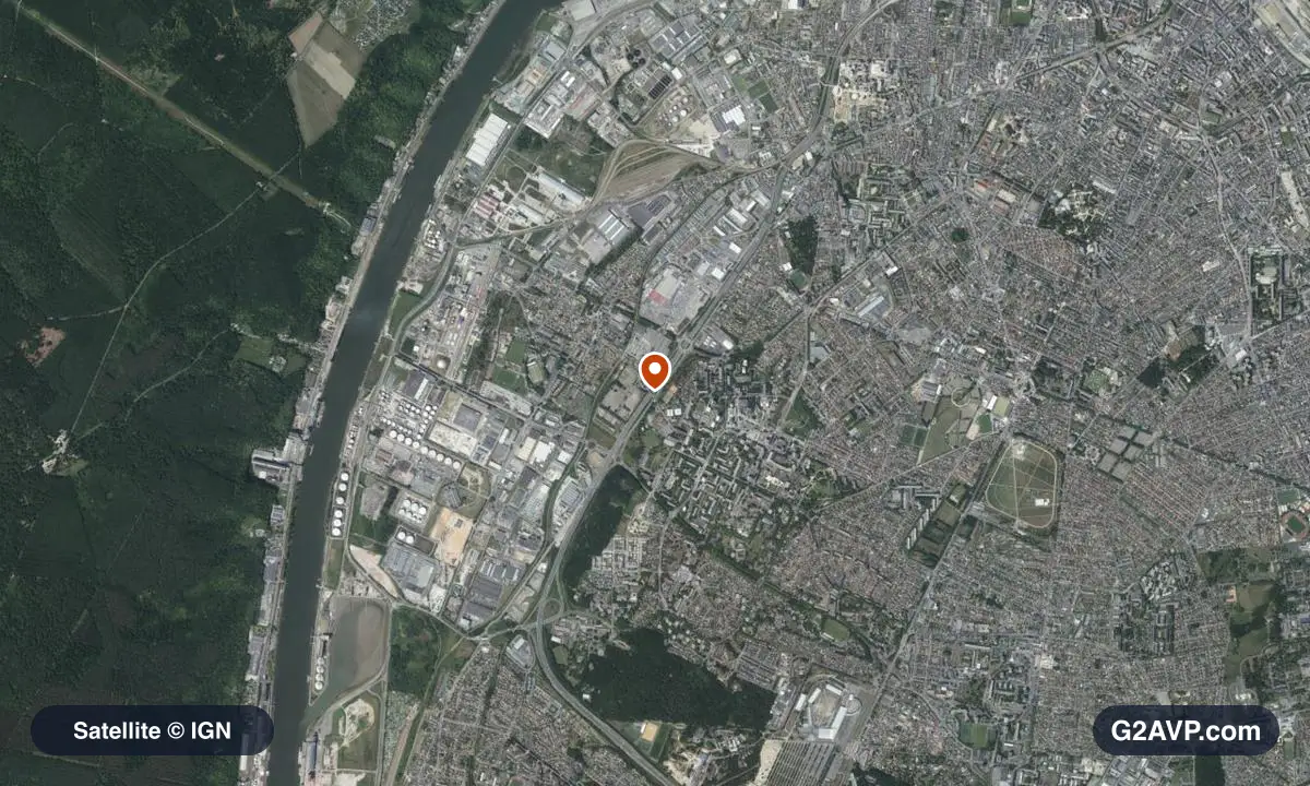 Vue satellite (orthophoto IGN) du secteur du Grand-Quevilly, même emprise que la carte géologique