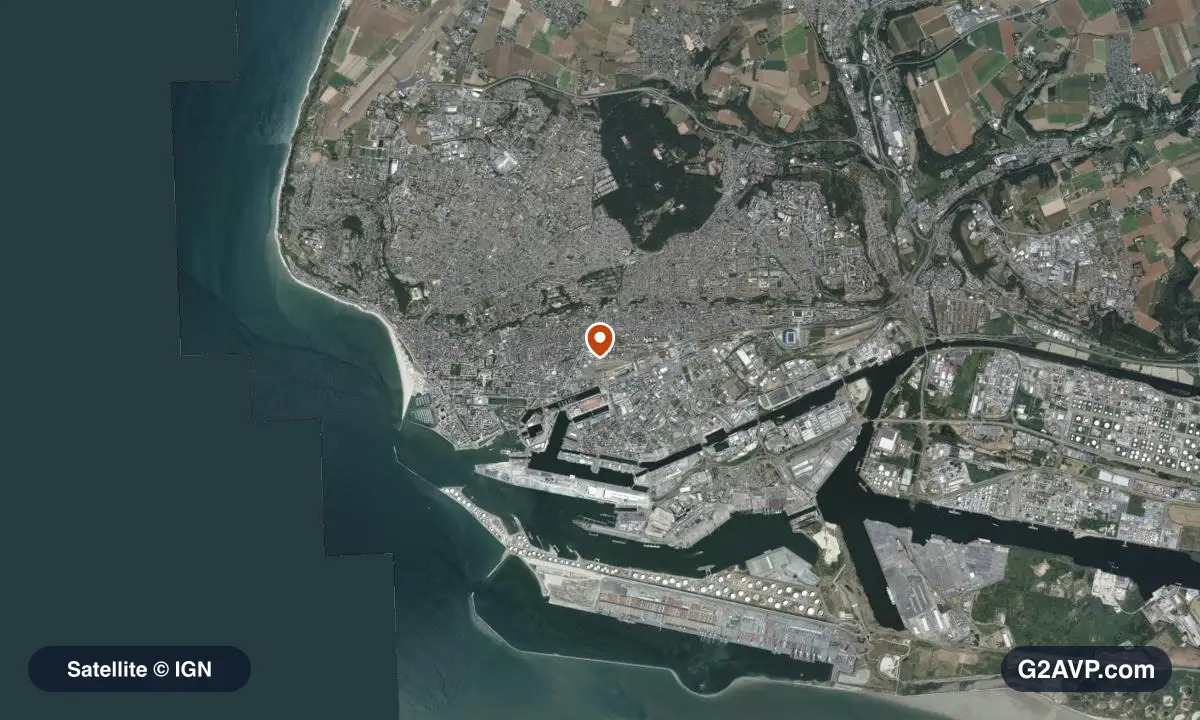 Vue satellite (orthophoto IGN) du secteur du Havre, même emprise que la carte géologique