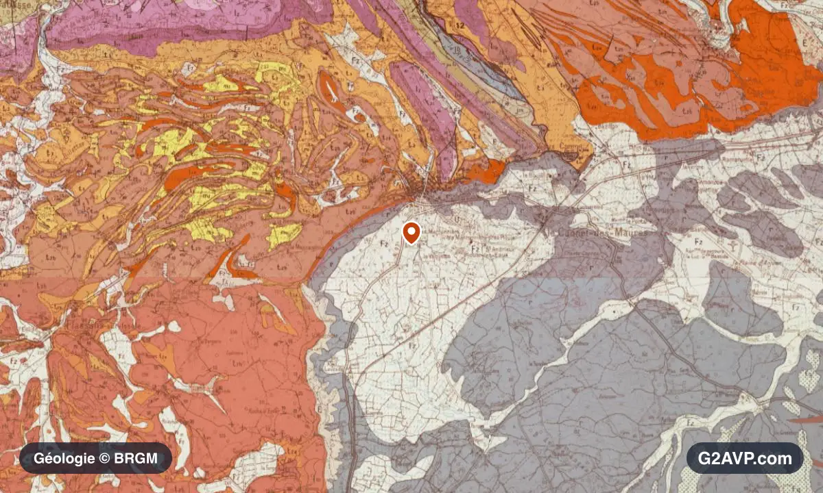 Carte géologique BRGM au 1/50 000 du secteur du Luc : calcaires, marnes et gypse en formations dominantes, repère au centre de la commune