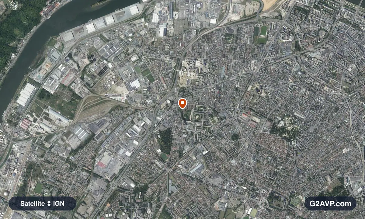 Vue satellite (orthophoto IGN) du secteur du Petit-Quevilly, même emprise que la carte géologique