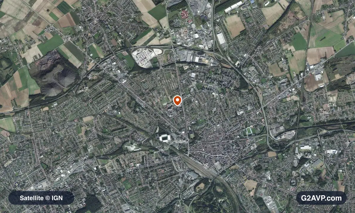 Vue satellite (orthophoto IGN) du secteur de Lens, même emprise que la carte géologique